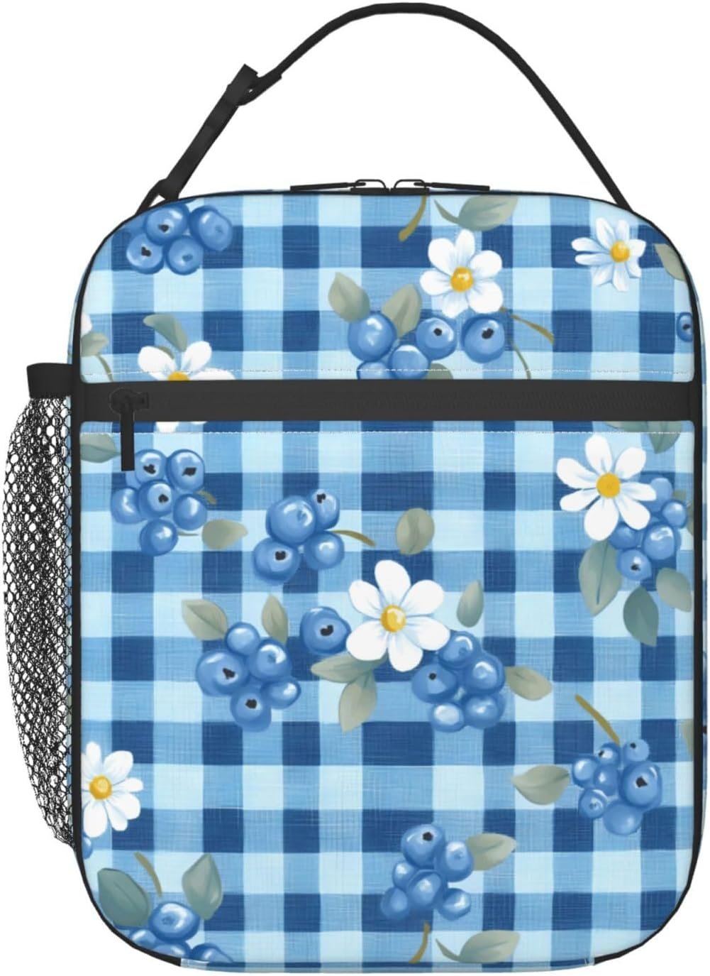 Cute blueberry-check insulated lunch bag for women