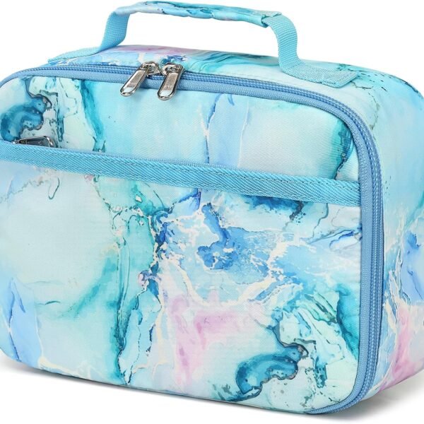 Blue and White Marble-Pattern Insulated Bag
