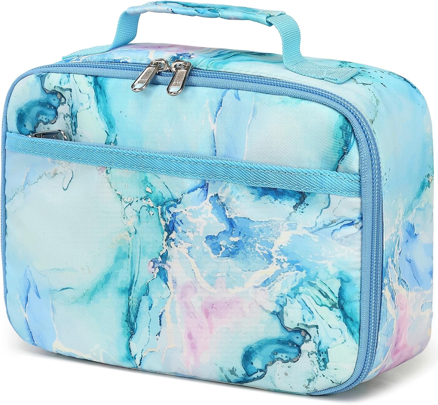 Blue and White Marble-Pattern Insulated Bag