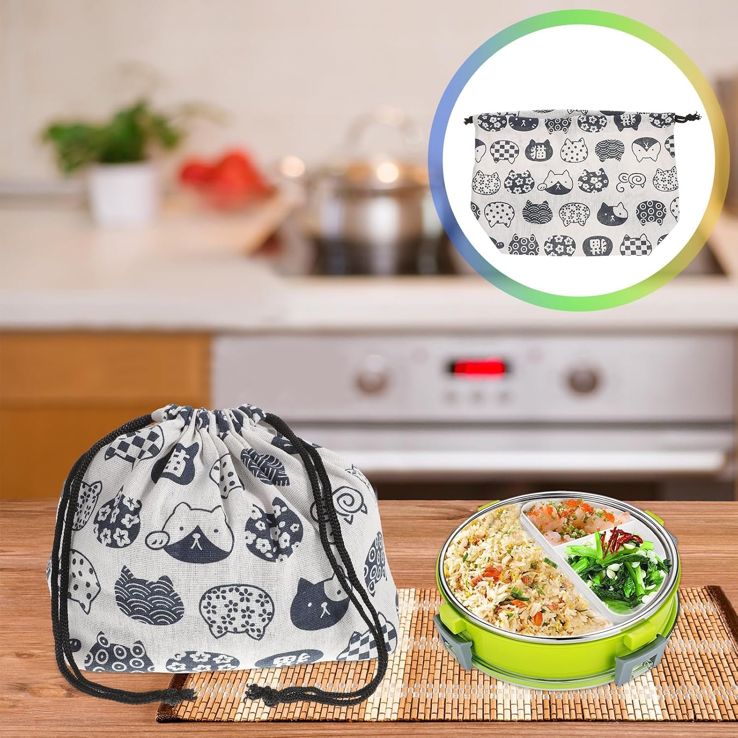 Double-Layer Thickened Drawstring Lunch Bag